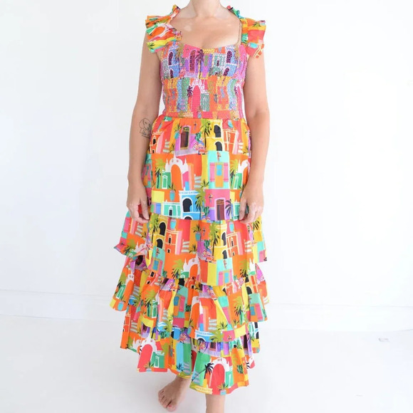 Alden Adair Mia Casablanca Red Orange Tropical Holiday Maxi Dress S NTW - Picture 2 of 11